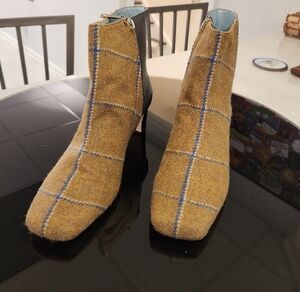 Frances Valentine Wool Plaid and Leather Booties